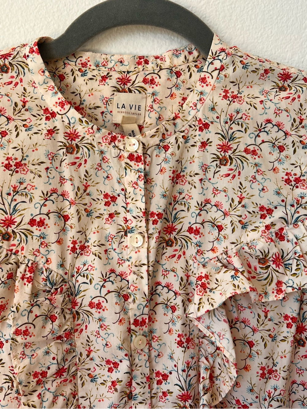 Rebecca Taylor Cream Country Floral Ruffle Button-Front Blouse Top XS - Picture 2 of 7